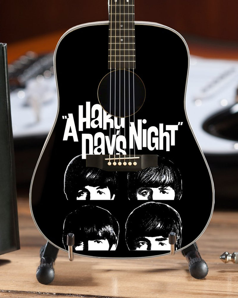 Beatles Fab Four - Miniature AXE A Hard Day's Night Tribute Mini Acoustic - Radio Days Guitar Replica - Officially Licensed Collectible (FF-002) on desk