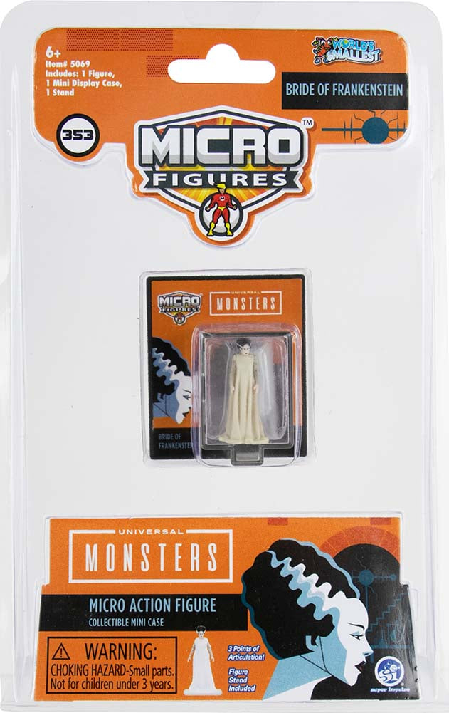 World’s Smallest Universal Monsters Micro Figures- (Complete set of 3) bride of frankenstein in package