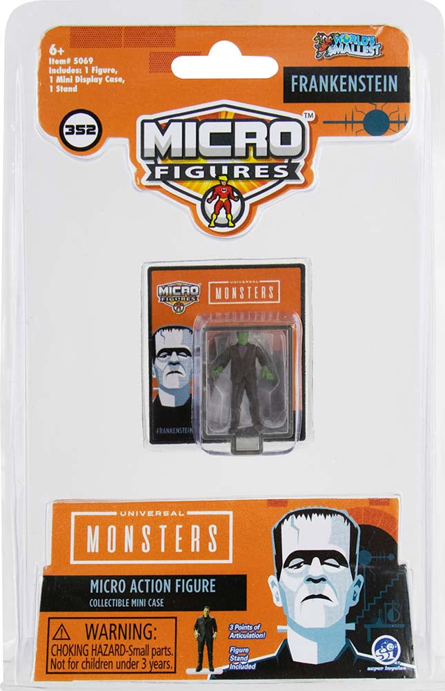 World’s Smallest Universal Monsters Micro Figures- (Complete set of 3) frankenstein in package