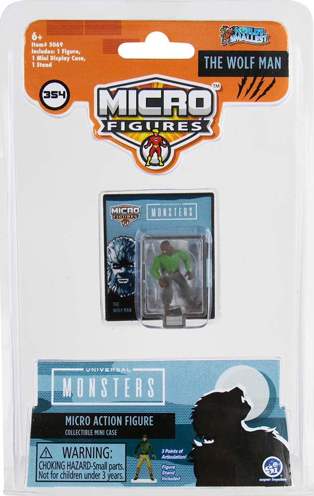 World’s Smallest Universal Monsters Micro Figures- (Complete set of 3) the wolf man in package