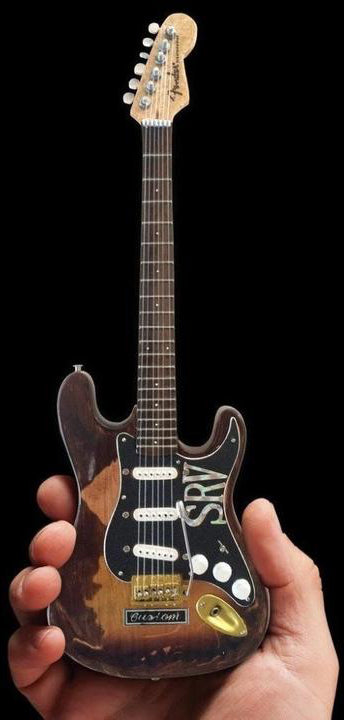 Axe Heaven Stevie Ray Vaughan Fender Stratocaster Mini Guitar Replica - Officially Licensed (SRV-040) in hand