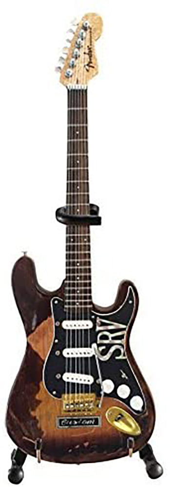 Axe Heaven Stevie Ray Vaughan Fender Stratocaster Mini Guitar Replica - Officially Licensed (SRV-040) on stand
