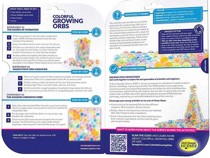 Colorful Growing Orbs - Steve Spangler Science wording on package