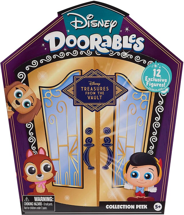 Disney Doorables Treasures from The Vault Collection Peek, 12 Exclusive Mini Figures (Styles Vary) front of box
