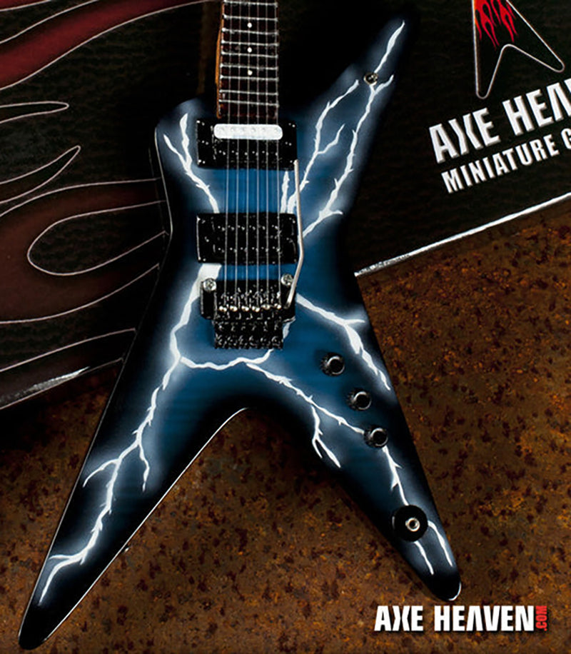 Licensed Dimebag Darrell Signature Lightning Bolt Miniature Guitar Replica Collectible (DD-001) on the box
