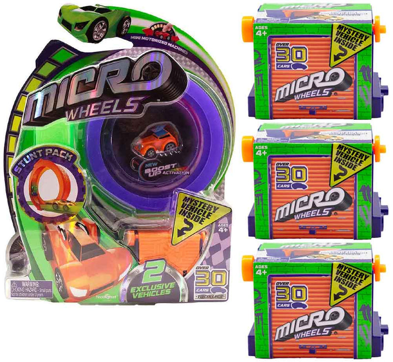 Micro Wheels Stunt Pack plus 3 additional mystery vehicle (Random Colors)