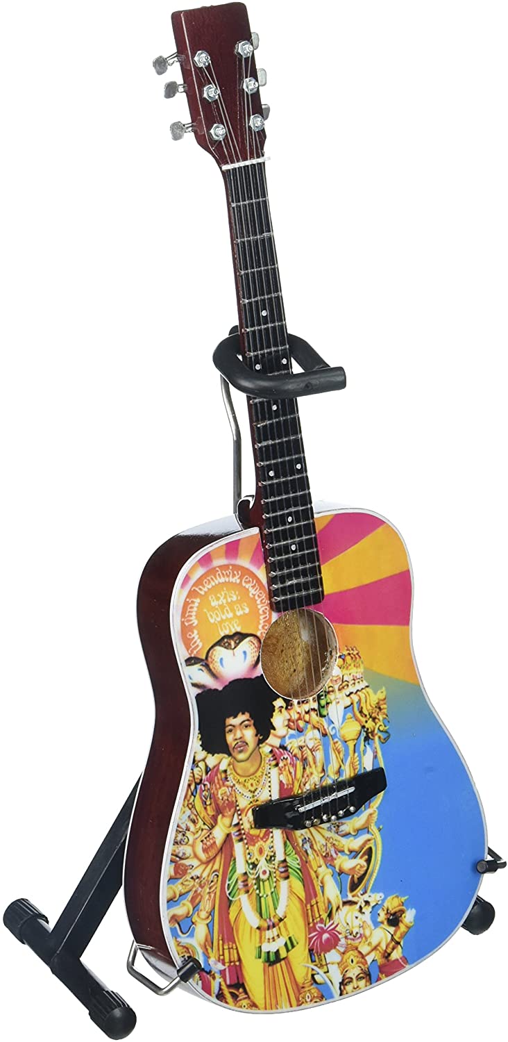 Jimi Hendrix Miniature AXIS Bold As Love Mini Acoustic Guitar Replica Collectible - Officially Licensed (JH-803) on the stand