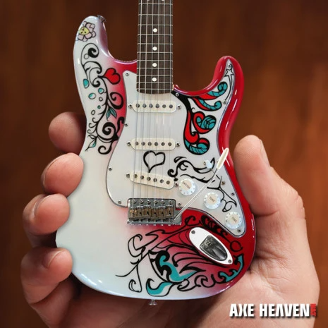 Jimi Hendrix Miniature Fender™ Strat™ Monterey Guitar Model - Officially Licensed Collectible (JH-801) in hand