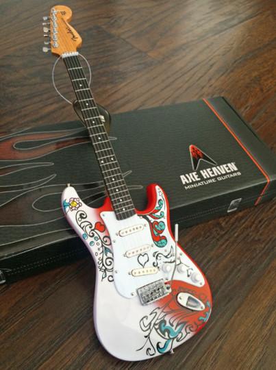 Jimi Hendrix Miniature Fender™ Strat™ Monterey Guitar Model - Officially Licensed Collectible (JH-801) on display