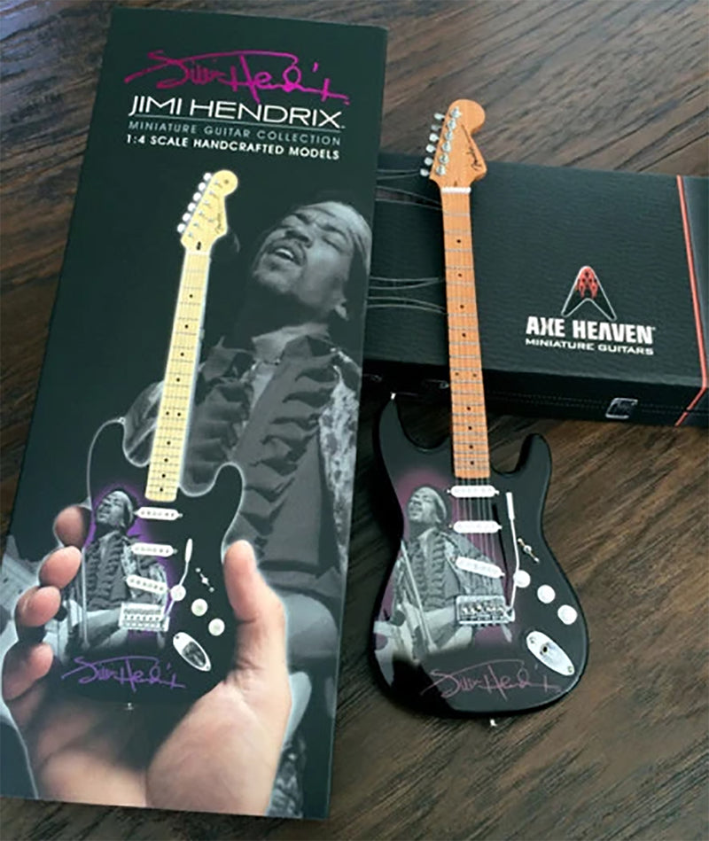 Jimi Hendrix Miniature Fender Stratocaster Guitar Photo Tribute Replica Collectible - Officially Licensed (JH-802) in action