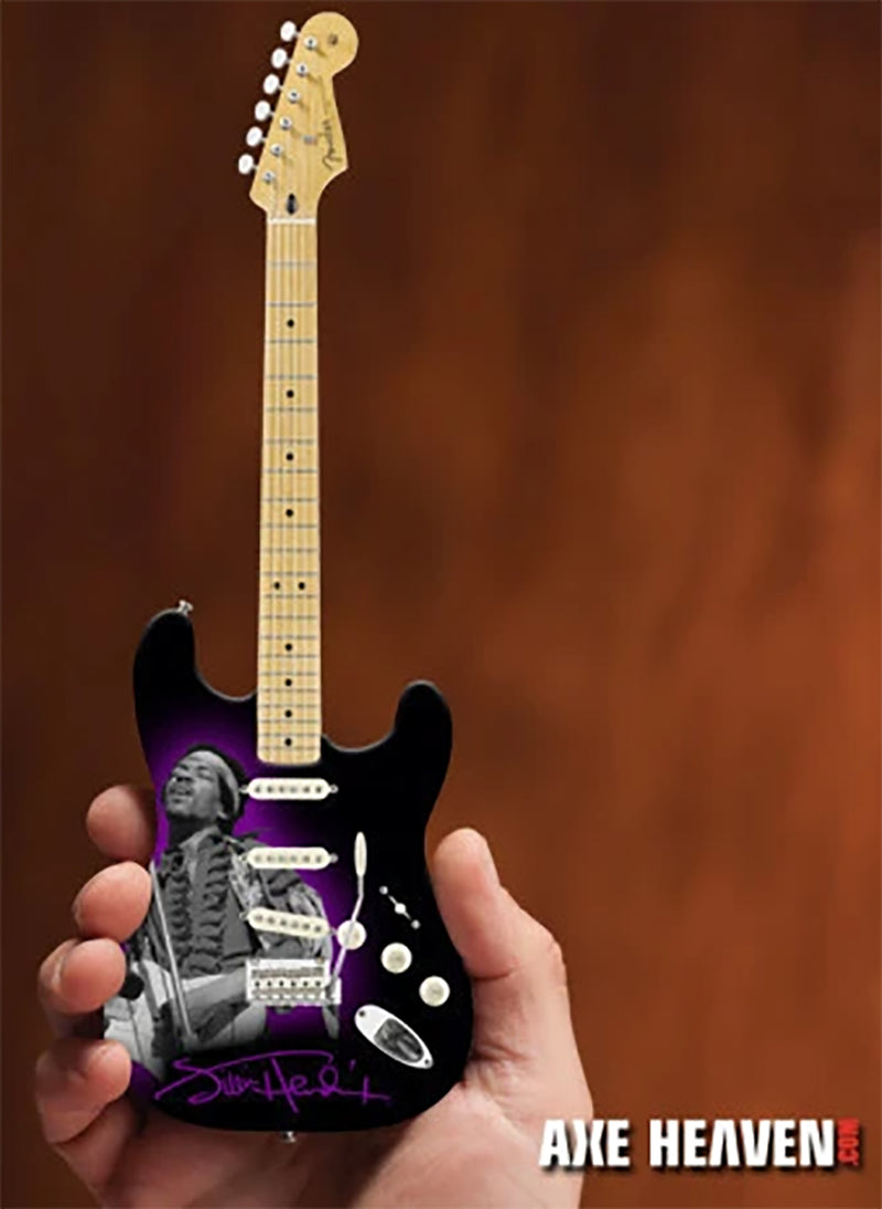Jimi Hendrix Miniature Fender Stratocaster Guitar Photo Tribute Replica Collectible - Officially Licensed (JH-802) in hand