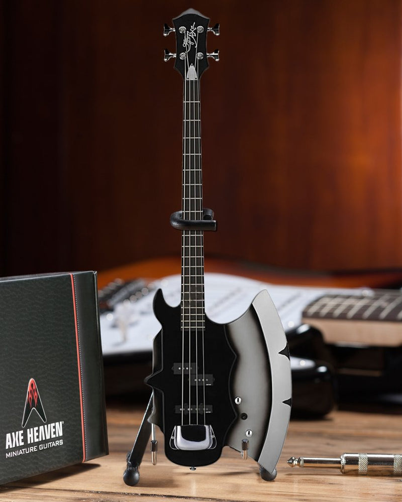 KISS Gene Simmons Miniature AXE Bass Signature Guitar Replica - Officially Licensed Collectible (2M-K01-5006) on the desk