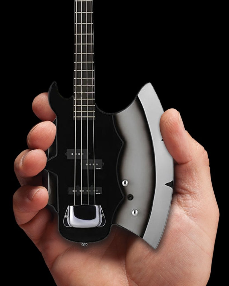 KISS Gene Simmons Miniature AXE Bass Signature Guitar Replica - Officially Licensed Collectible (2M-K01-5006) in hand