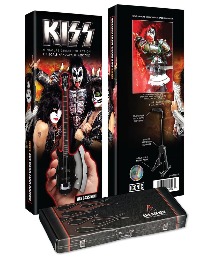 KISS Gene Simmons Miniature AXE Bass Signature Guitar Replica - Officially Licensed Collectible (2M-K01-5006) packaging