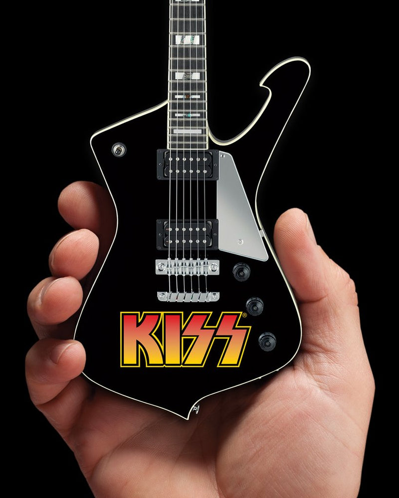 KISS Logo Paul Stanley Miniature Guitar Replica - Officially Licensed Collectible (2M-K01-5008) in hand