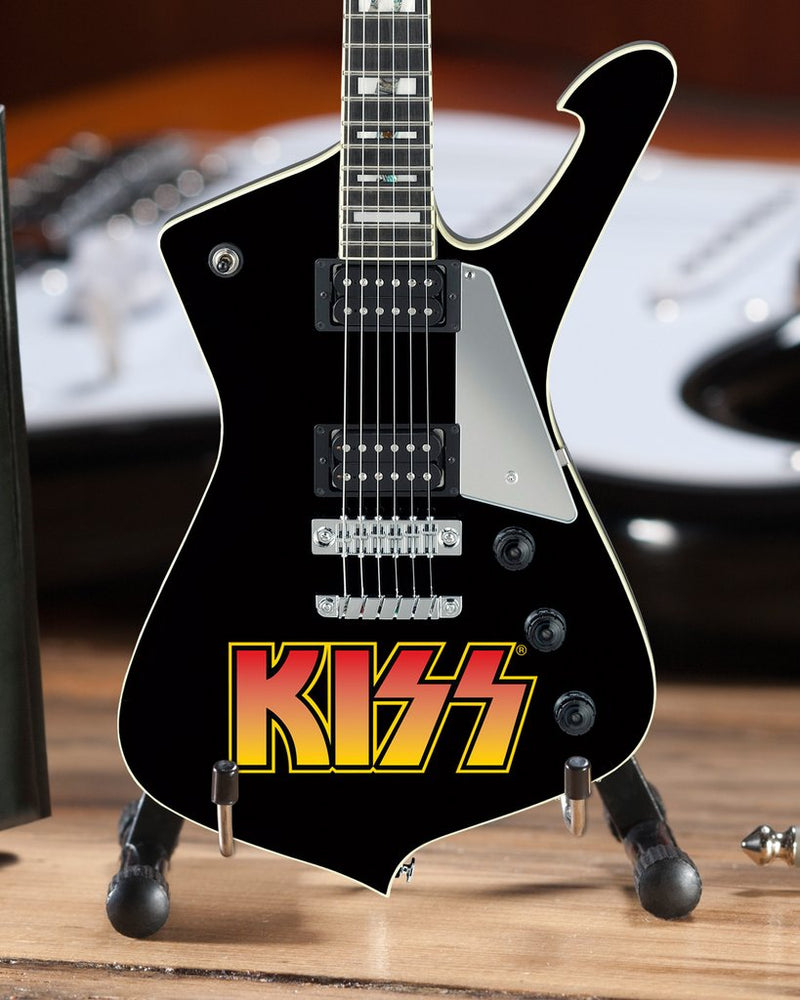 KISS Logo Paul Stanley Miniature Guitar Replica - Officially Licensed Collectible (2M-K01-5008) on display