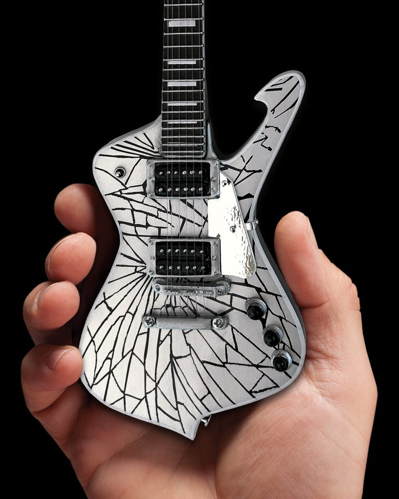 KISS Paul Stanley Miniature AXE Cracked Mirror Iceman Signature Guitar Replica - Officially Licensed Collectible (2M-K01-5007) in hand
