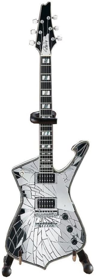 KISS Paul Stanley Miniature AXE Cracked Mirror Iceman Signature Guitar Replica - Officially Licensed Collectible (2M-K01-5007) in stand