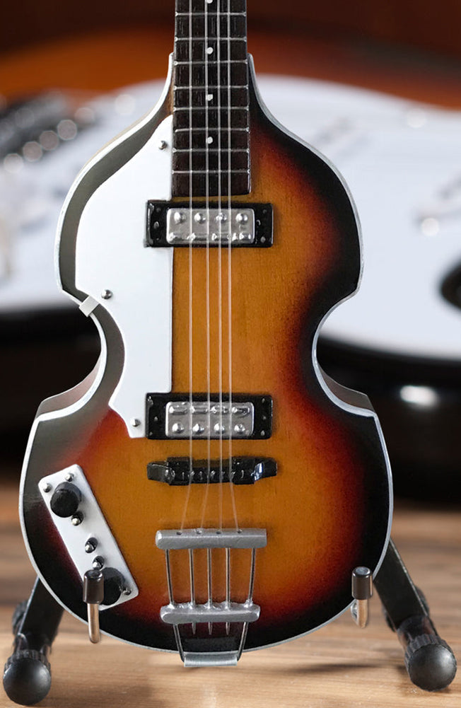 Paul McCartney Original Violin Bass Miniature Guitar Replica - Fab Four (PM-025) on desk