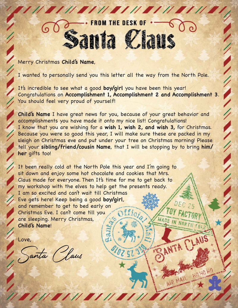 Santa Letter From the Desk - 1A (Free Shipping)