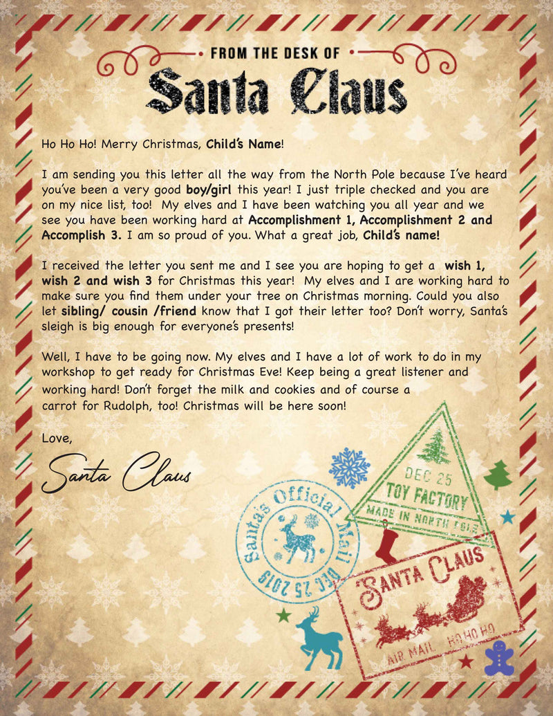 Santa Letter From the Desk - 1B (Free Shipping)