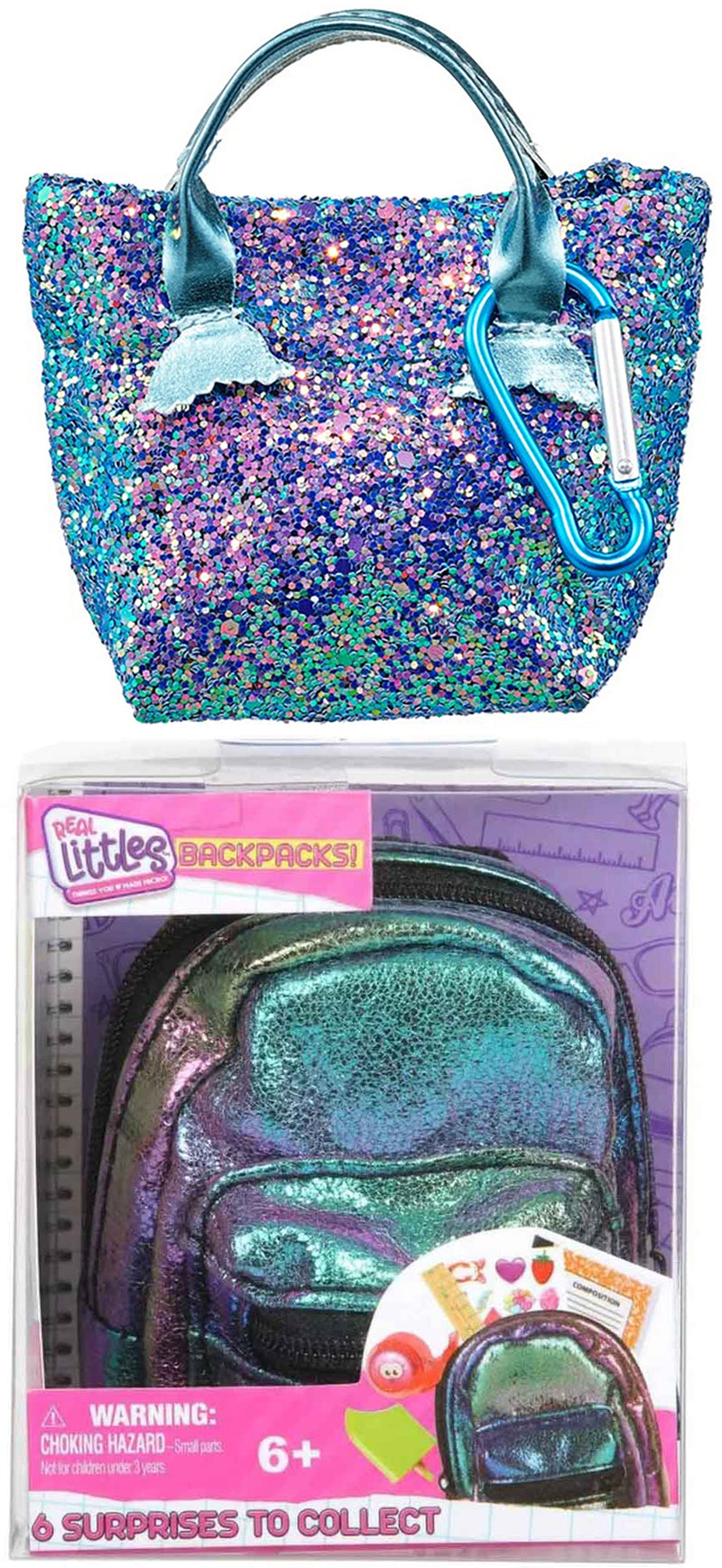 REAL LITTLES Handbags Series 3 - Pink & Blue Fuzzy Bag + 6 Surprises  NEW IN BOX