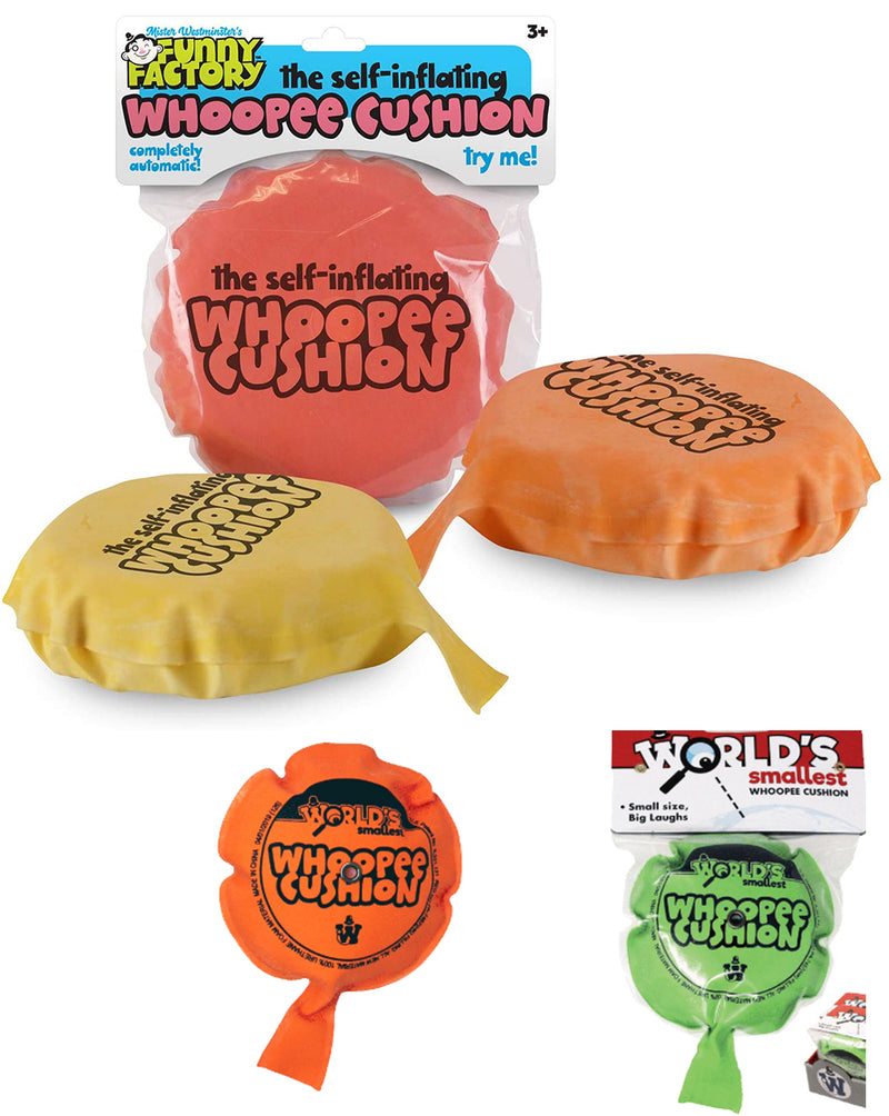 Self Inflating Whoopee Cushions Small & Regular Sized - (Bundle of 2 - Random Colors)