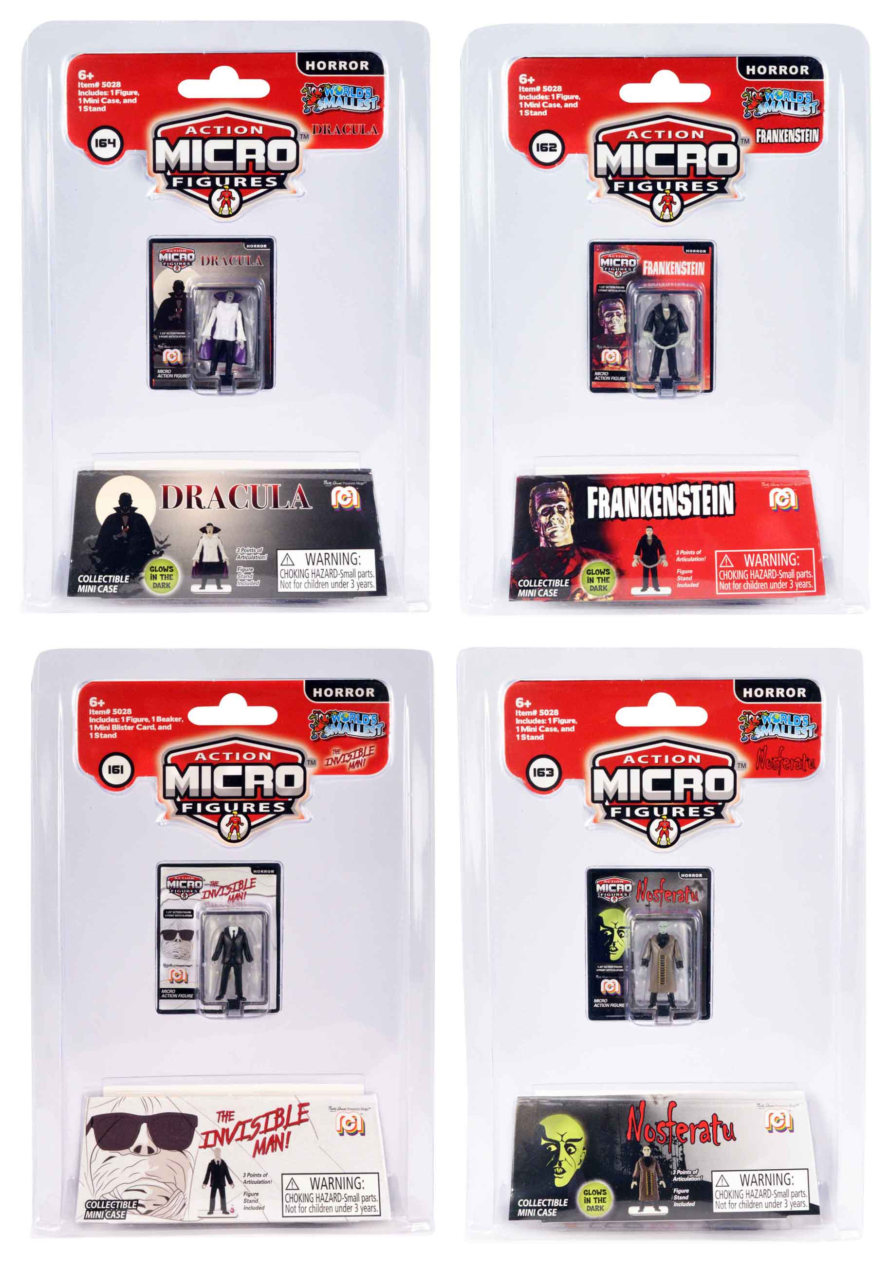 World's Smallest Mego Horror Micro Action Figures – (Bundle of 4