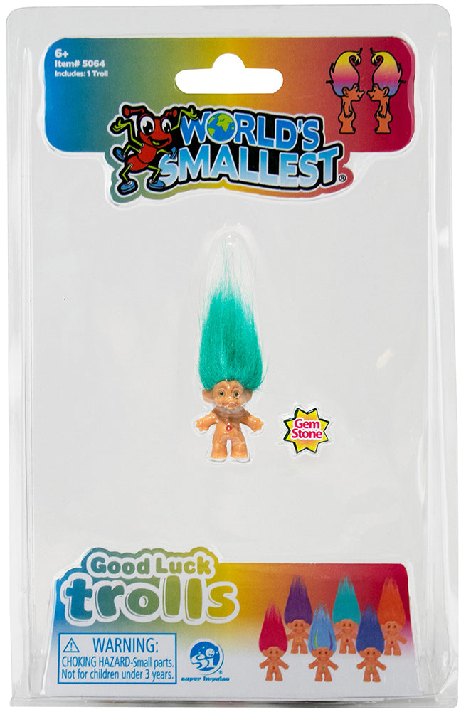 World's Smallest Trolls - (Complete Set Bundle of 6) truquoise hair