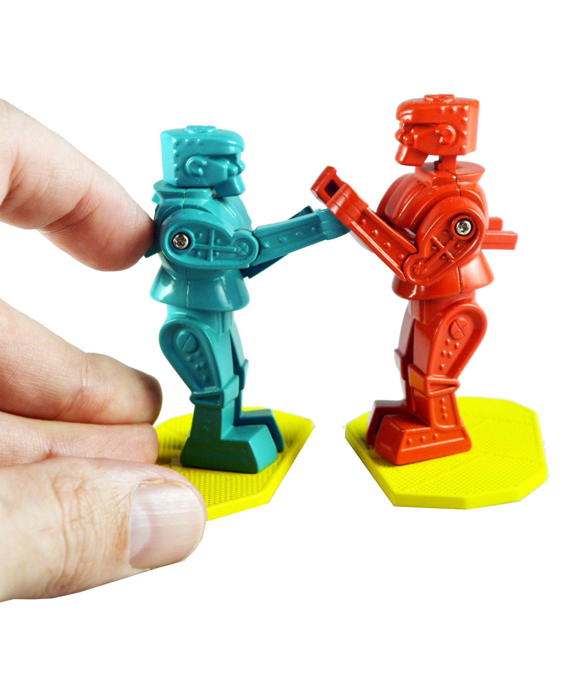 World’s Smallest Rock’em Sock’em Robots in hand