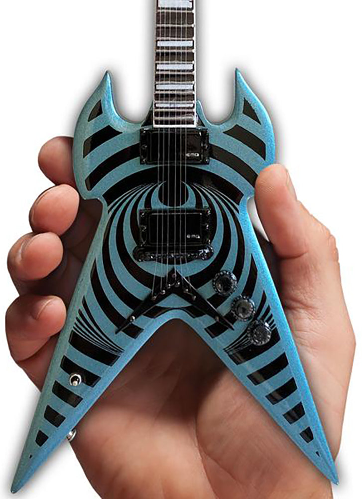 Zakk Wylde Miniature "Warhammer" Pelham Blue Vertigo Guitar - Officially Licensed Collectible (ZW-010) in hand