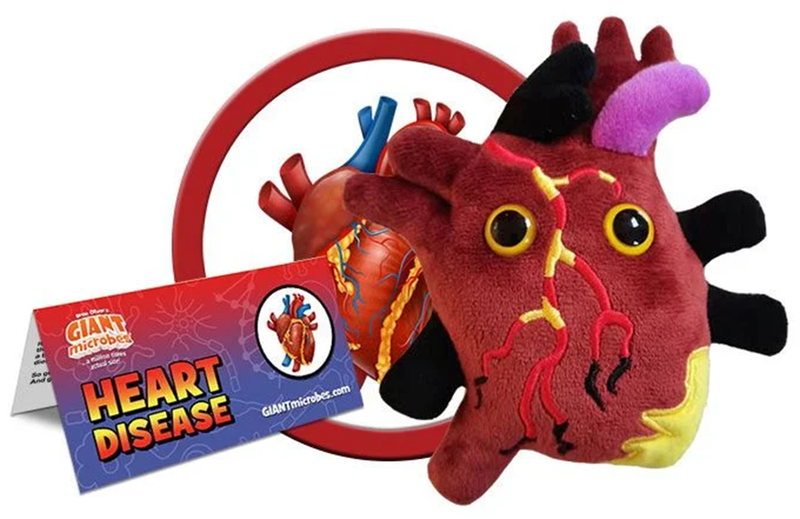 Giant Microbes Plush - Heart Disease  Heart disease is by far the leading cause of death in much of the world. Over 500 million suffer from cardiovascular disease, which includes heart attacks, stroke and other types of heart disease. close up