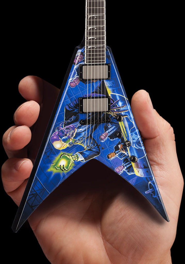 Licensed MEGADETH - Dave Mustaine Signature V Rust In Peace Mini Guitar (2M-M01-5006) in palm